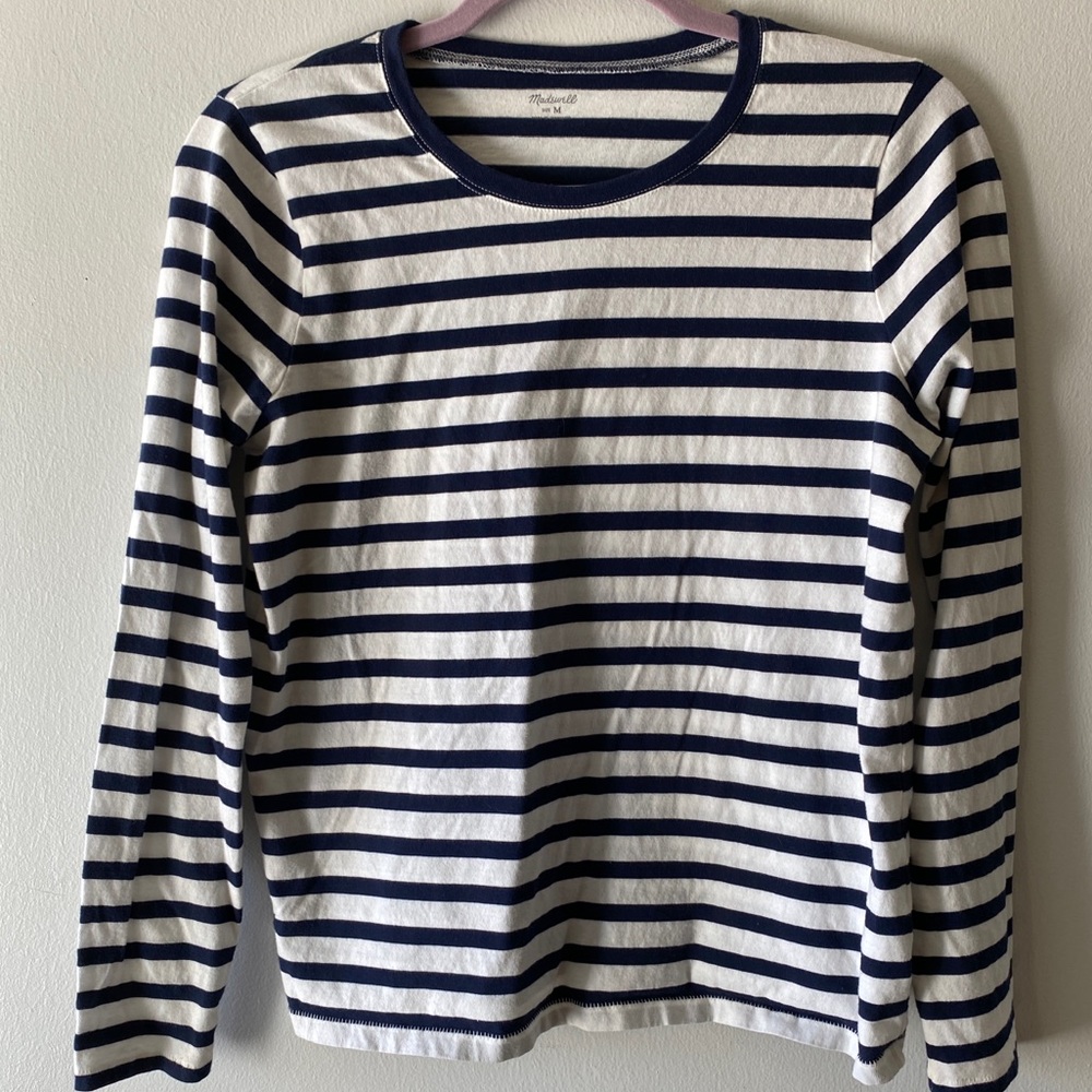 MADEWELL Long Sleeve Shirt in Navy and White Stripes - Medium